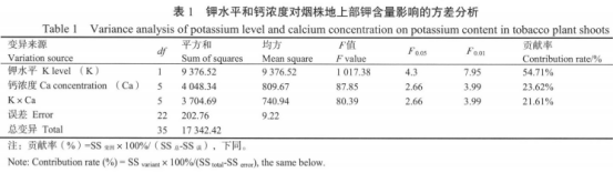 低鉀脅迫下不同鈣濃度對煙草鉀吸收的影響（二）